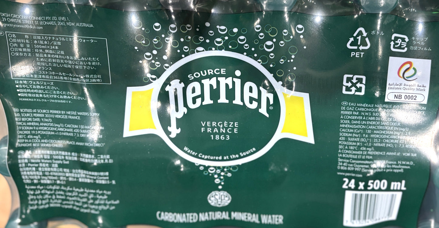 Perrier Sparkling Natural Mineral Water (24 x 500-ml PET bottles) Shipping fee included