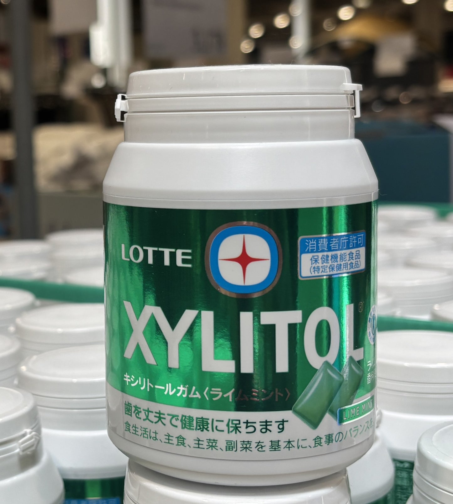 Lotte XYLITOL Lime Mint Sugarless Chewing Gum (plastic jar) 290-g
