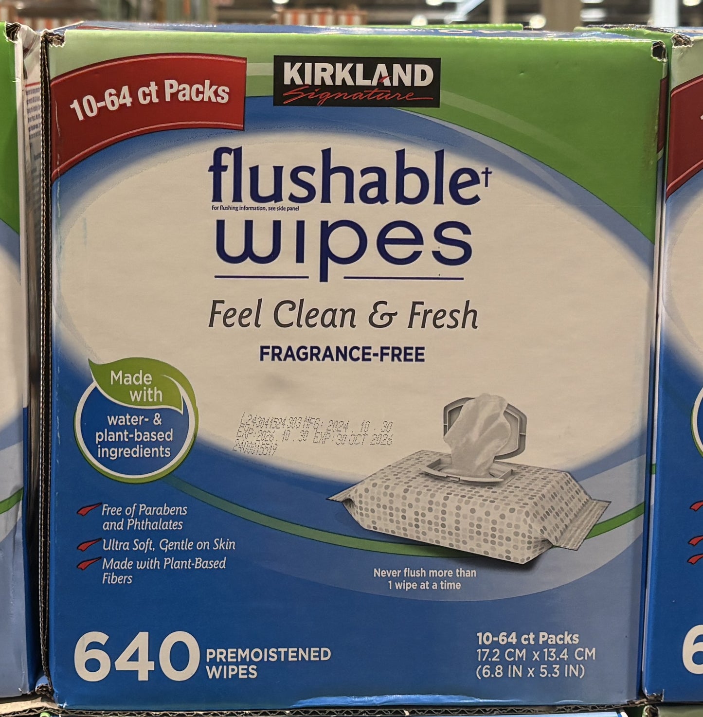 Kirkland Signature Moist Flushable Wipes (10 x 64-sheets)