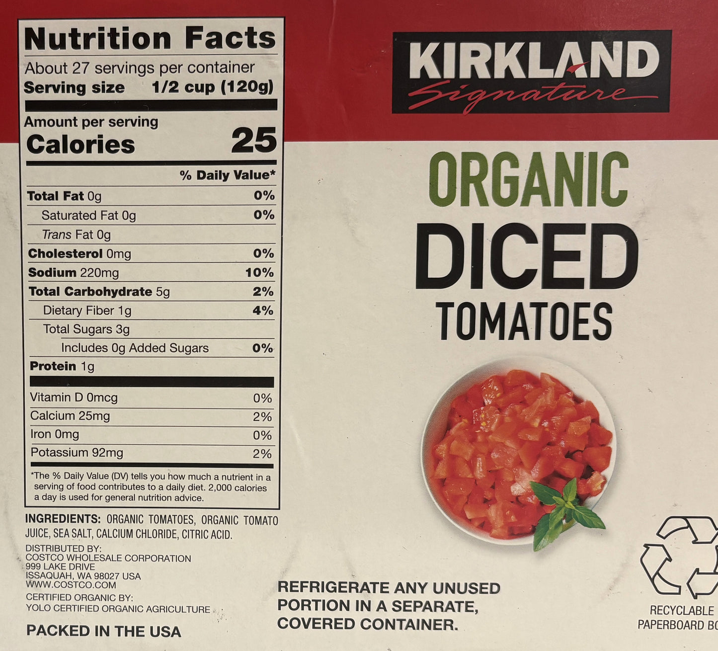 Kirkland Signature Organic Diced Tomatoes Can (8-ct)