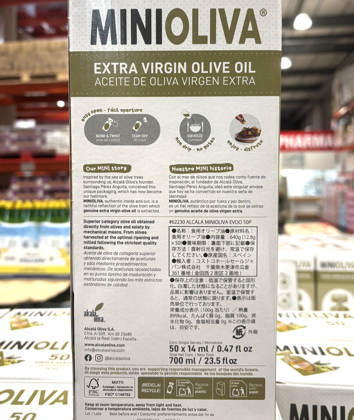 ALCALA Olive S.A. Extra Virgin Olive Oil Mini Oliva 50-packs x 14-ml