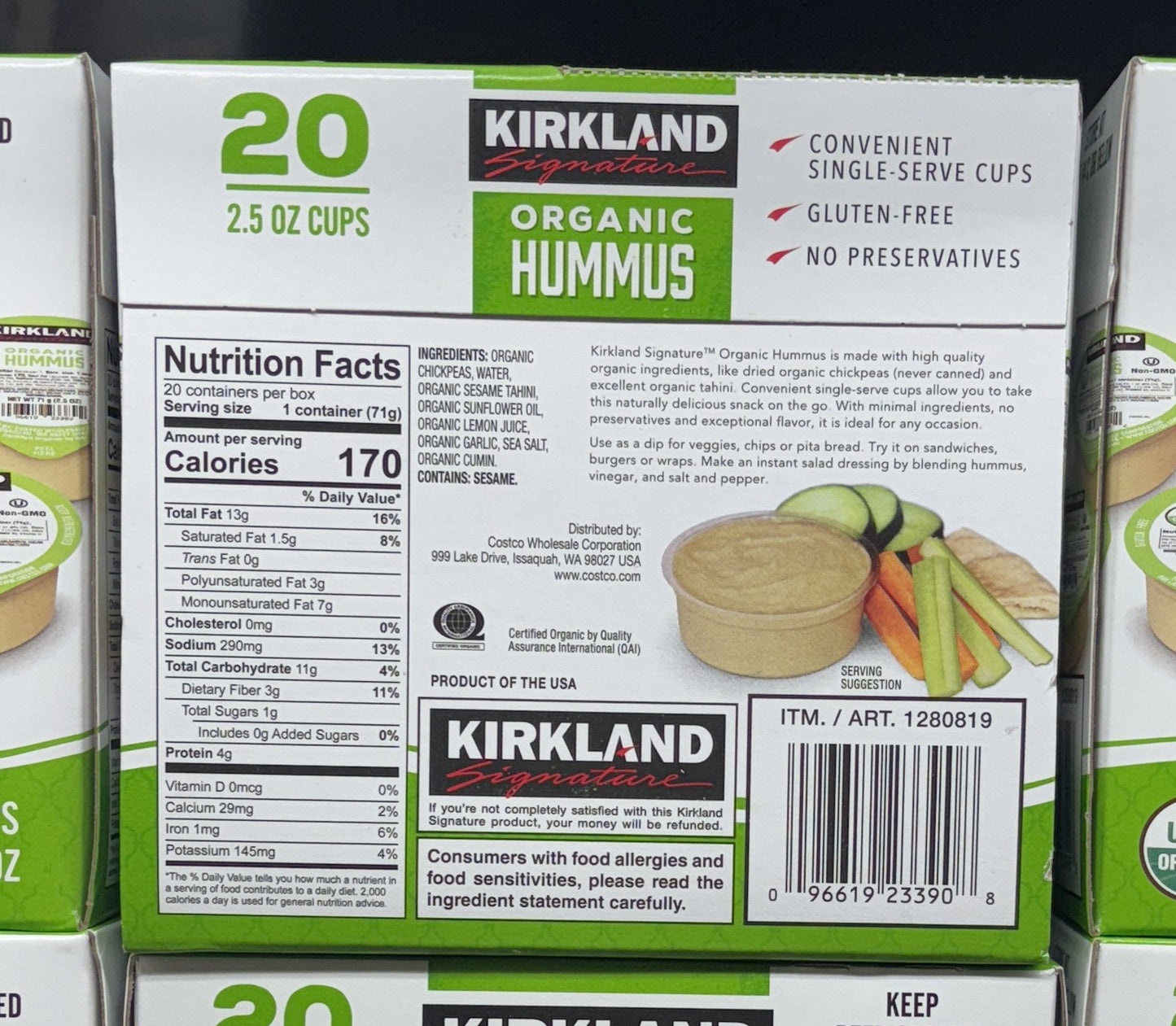 Kirkland Signature Organic Hummus 71-g x 20-ct