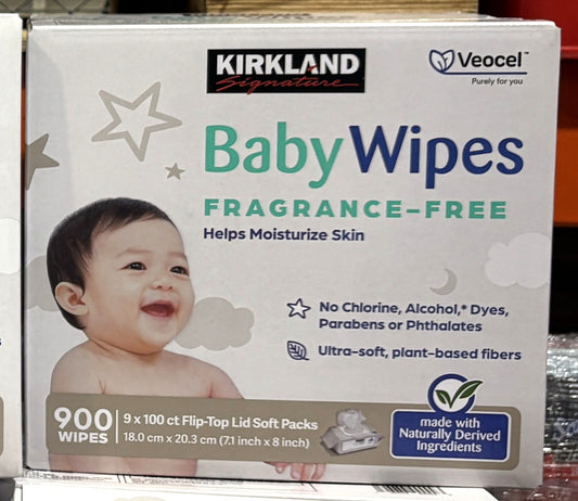 Kirkland Signature Premium Unscented Ultra-Soft ベビーワイプス 岡ちゃんのおしりふき (9 x 100-ct)