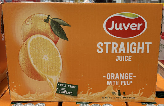 JUVER 果汁100% オレンジジュース果肉入り (1.0-L x 10-ct paper packs)