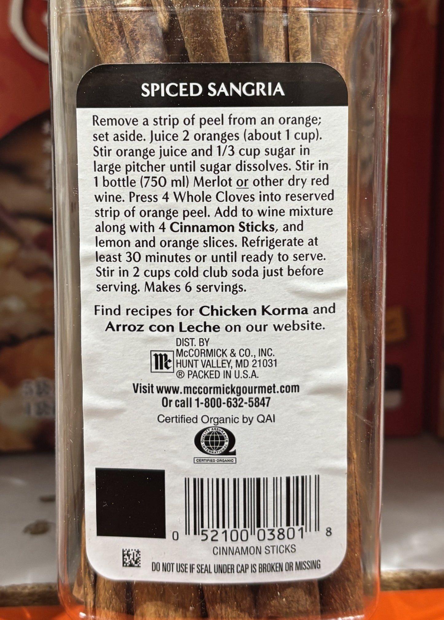 McCormick Organic シナモン スティック (226g)