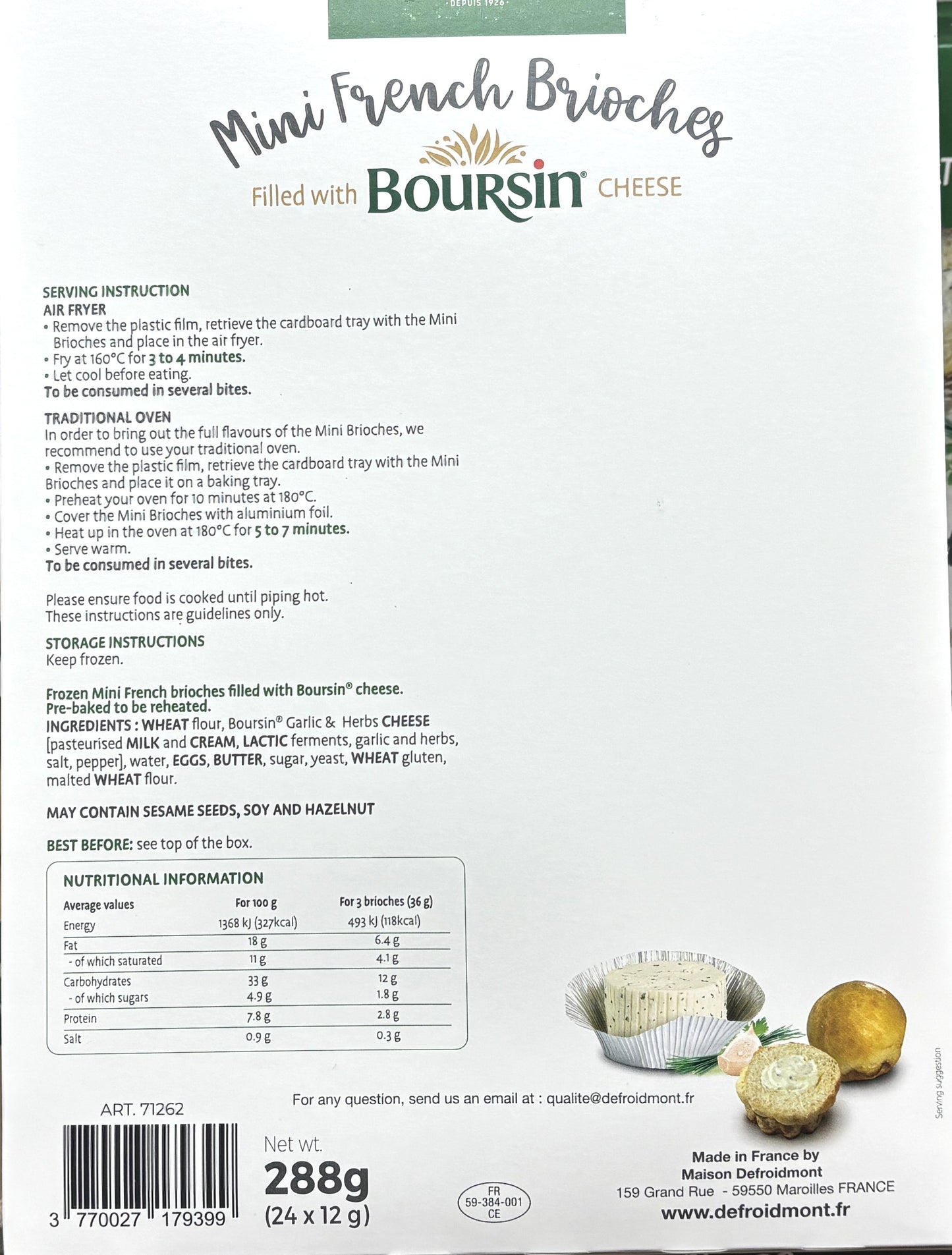 Maison DEFROIDMONT Mini French Brioches Filled with Boursin Cheese 12-ct x 2