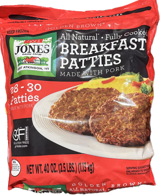 Jones ジョーンズ ブレックファースト ポークパティ 28-30ct (1130-g)