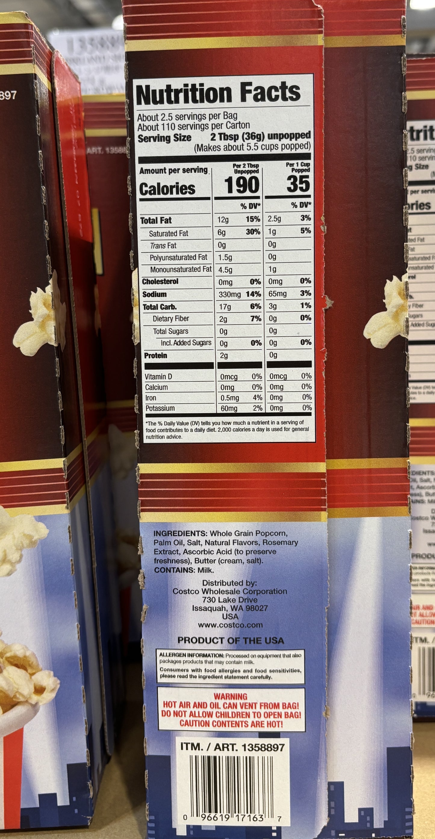 Kirkland Signature 電子レンジ用 ポップコーン -- Movie Theater Butter (44 bags)