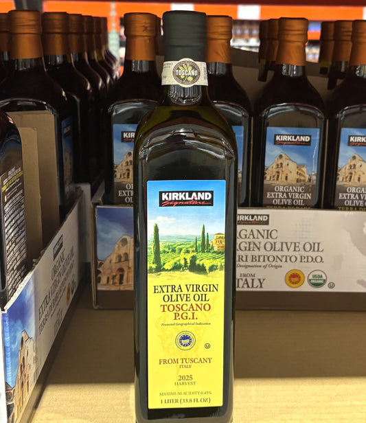 Kirkland Signature Extra Virgin Olive Oil from Tuscany (1 liter glass bottle)