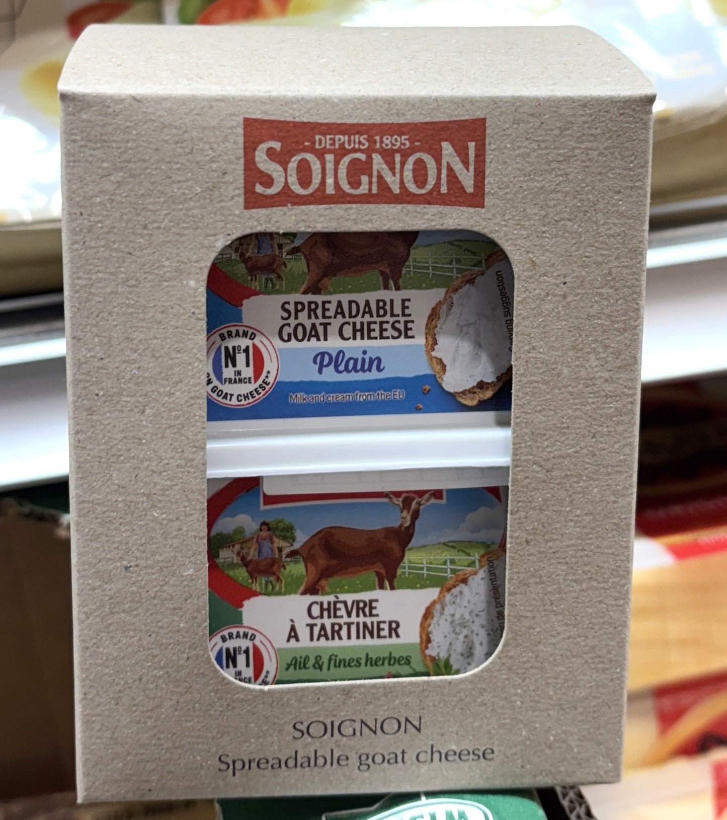 Soignon Spreadable Goat Cheese Assortment: Plain and Garlic & Fine Herbs 150g x 2